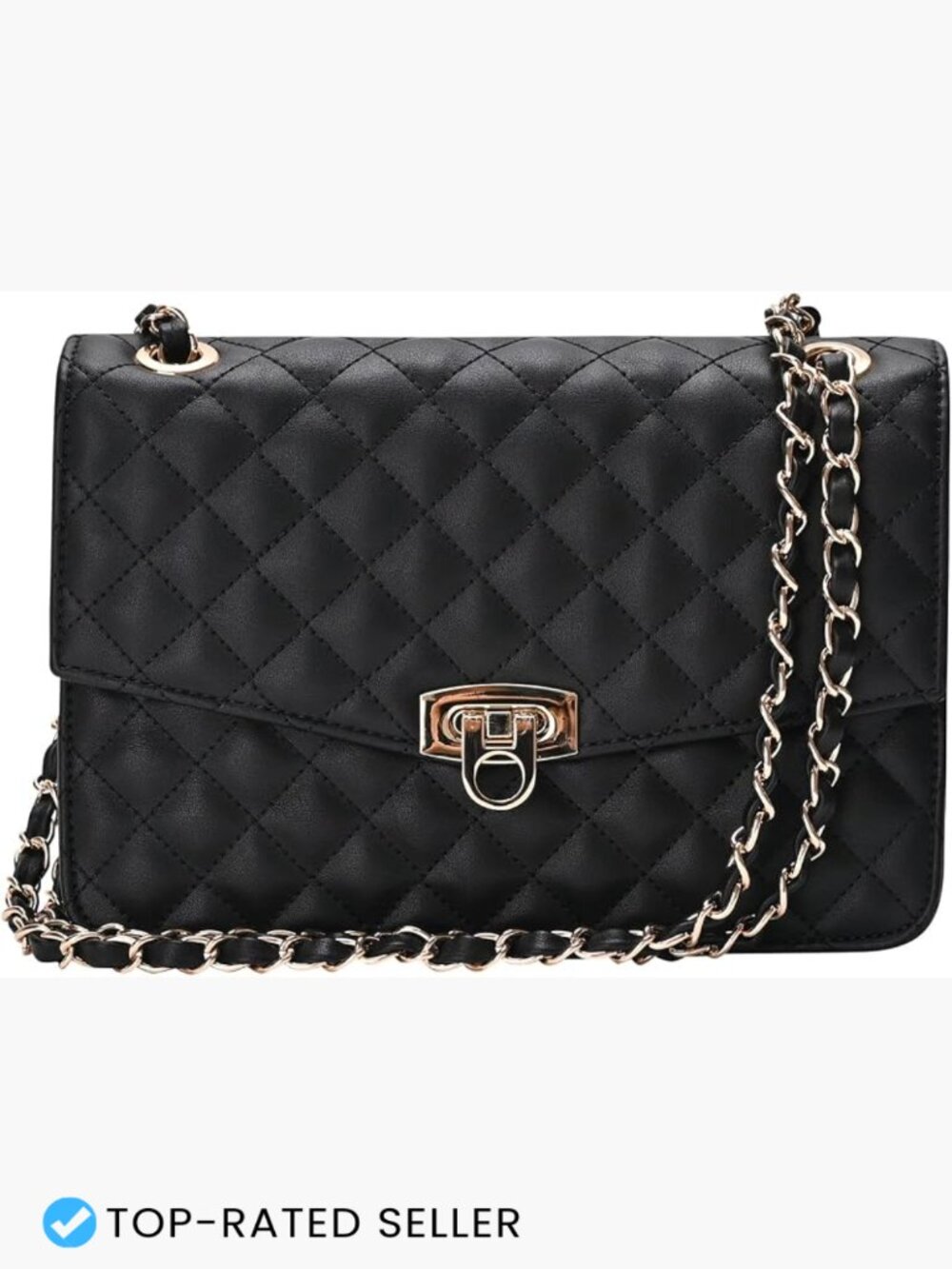 Quilted Shoulder Bag Medium Flap Crossbody Handbag with Chain Strap Vegan